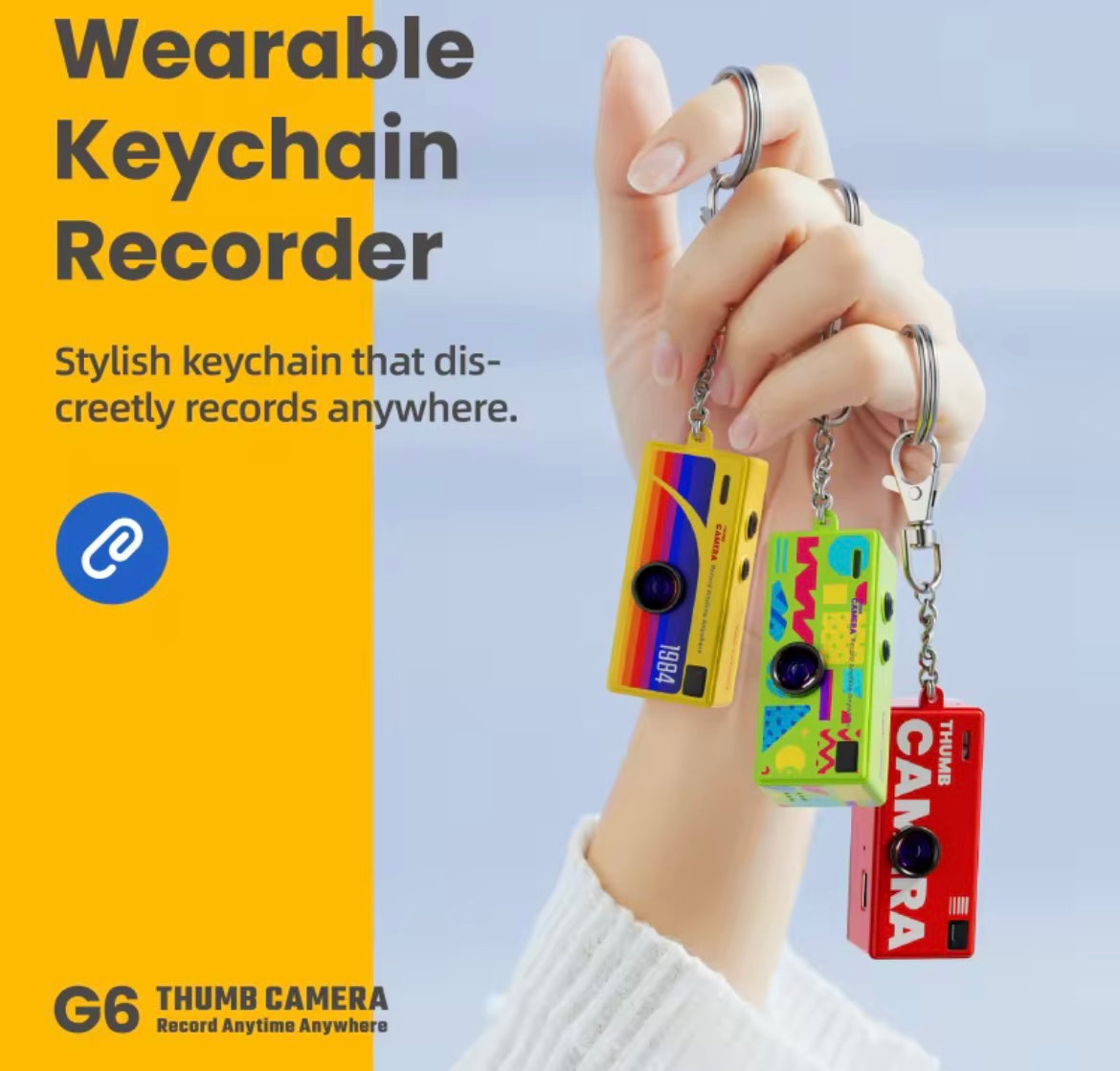 G6 Thumb Camera Mini HD Keychain Camera – 1080P Portable Wearable Camera with Flashlight