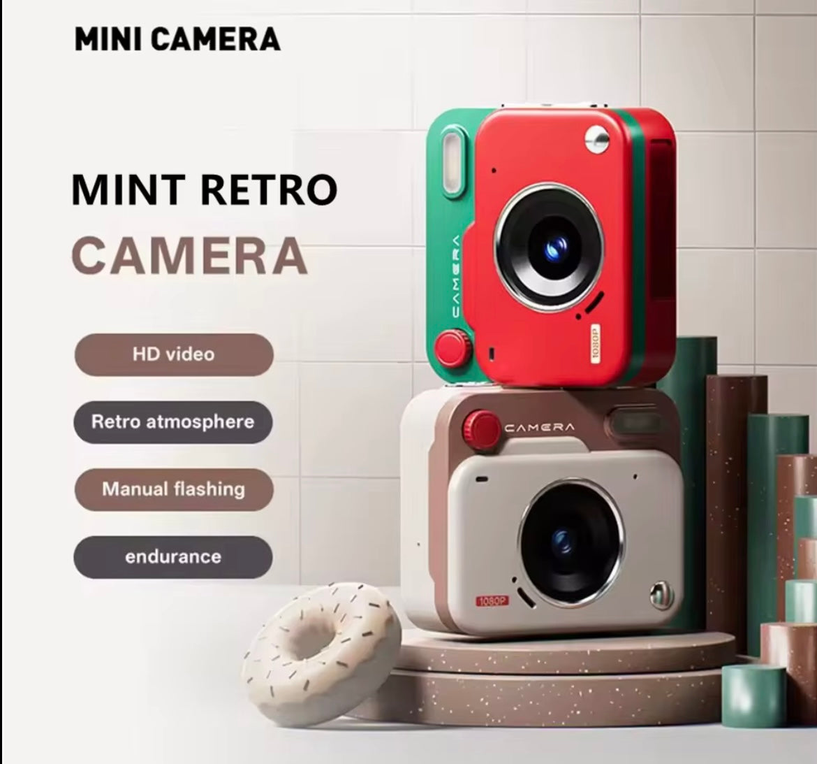 Mint Retro Mini Digital Camera – 48MP HD Photo & Video Camera with 1.77” IPS Screen, Manual Flash & Rechargeable Battery