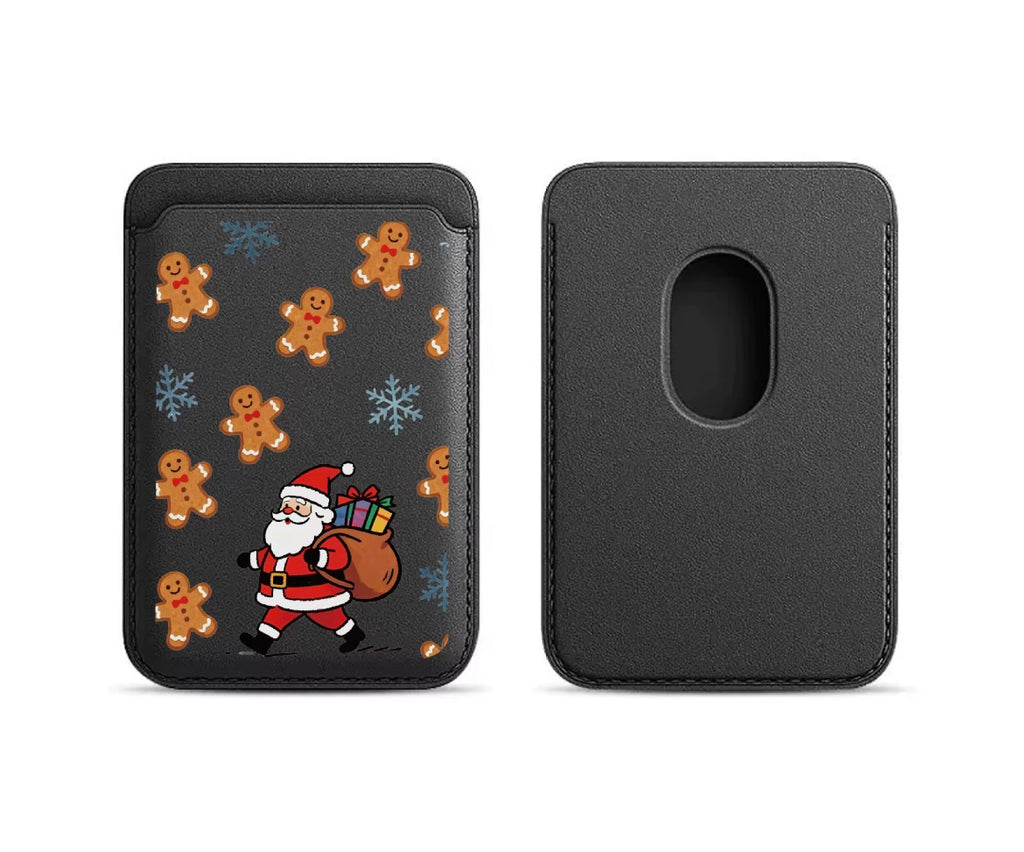 Christmas MagSafe Magnetic Card Wallet Holder – Santa Claus & Gingerbread Design | Slim PU Leather Wallet for iPhone