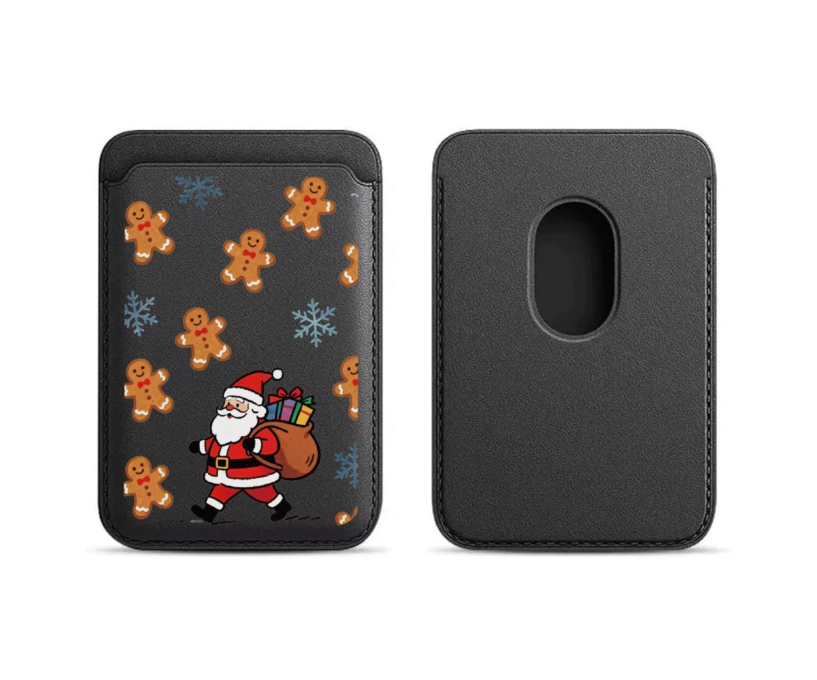 Christmas MagSafe Magnetic Card Wallet Holder – Santa Claus & Gingerbread Design | Slim PU Leather Wallet for iPhone