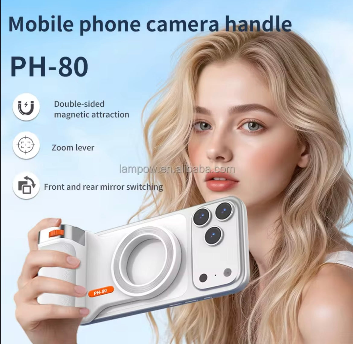 Magnetic Phone Camera Grip with Wireless Remote Shutter for iPhone & Android