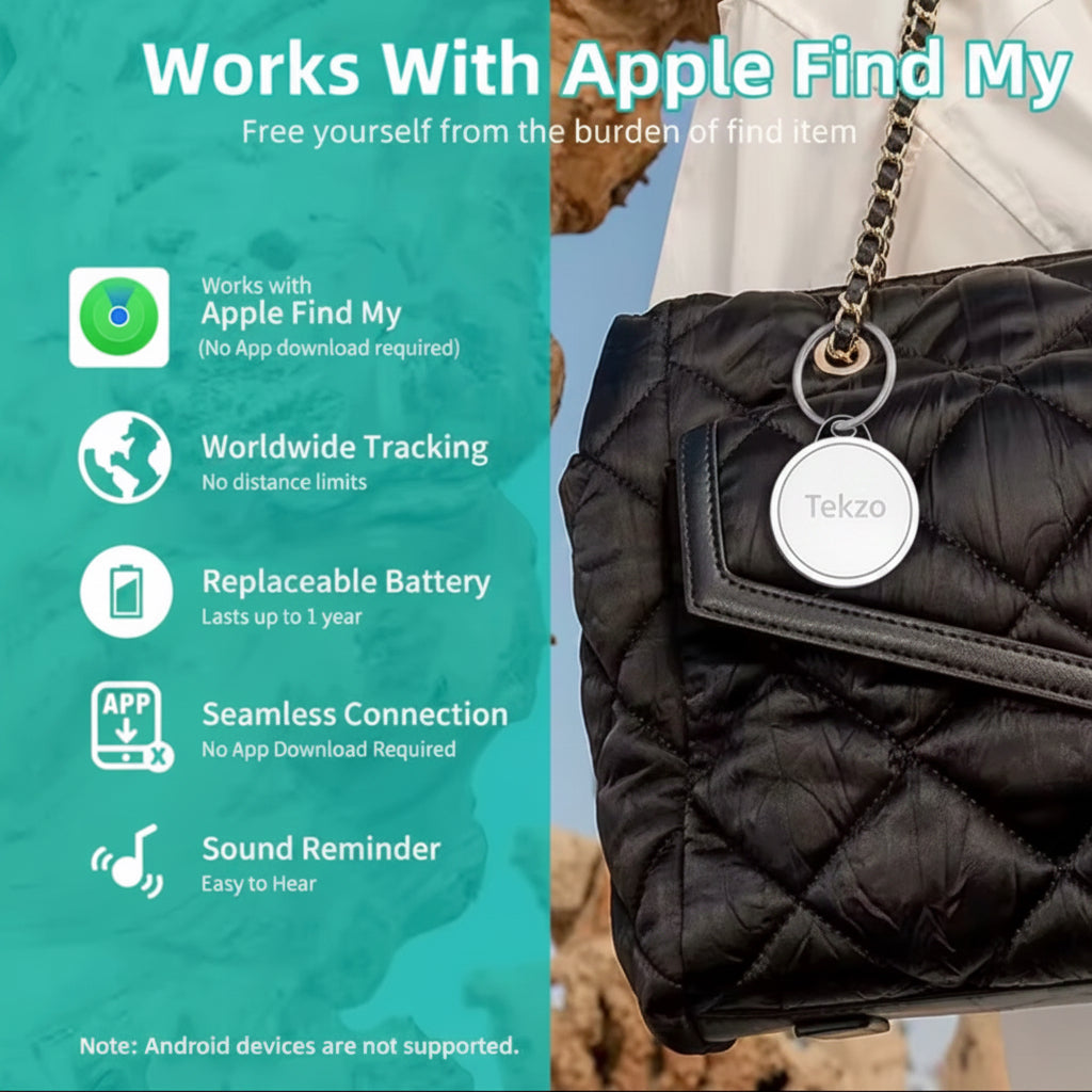 Smart Bluetooth GPS Tracker – Apple Find My Compatible | Global Item Locator | Replaceable Battery | Waterproof Key Finder for Keys, Wallet, Luggage & Pets