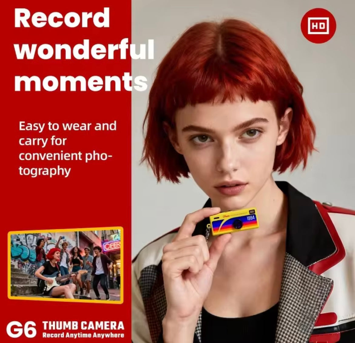 G6 Thumb Camera Mini HD Keychain Camera – 1080P Portable Wearable Camera with Flashlight