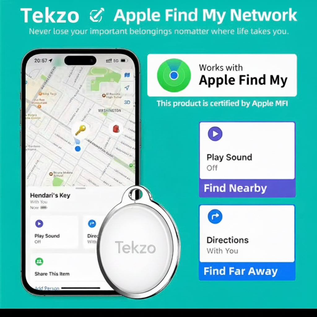 Smart Bluetooth GPS Tracker – Apple Find My Compatible | Global Item Locator | Replaceable Battery | Waterproof Key Finder for Keys, Wallet, Luggage & Pets