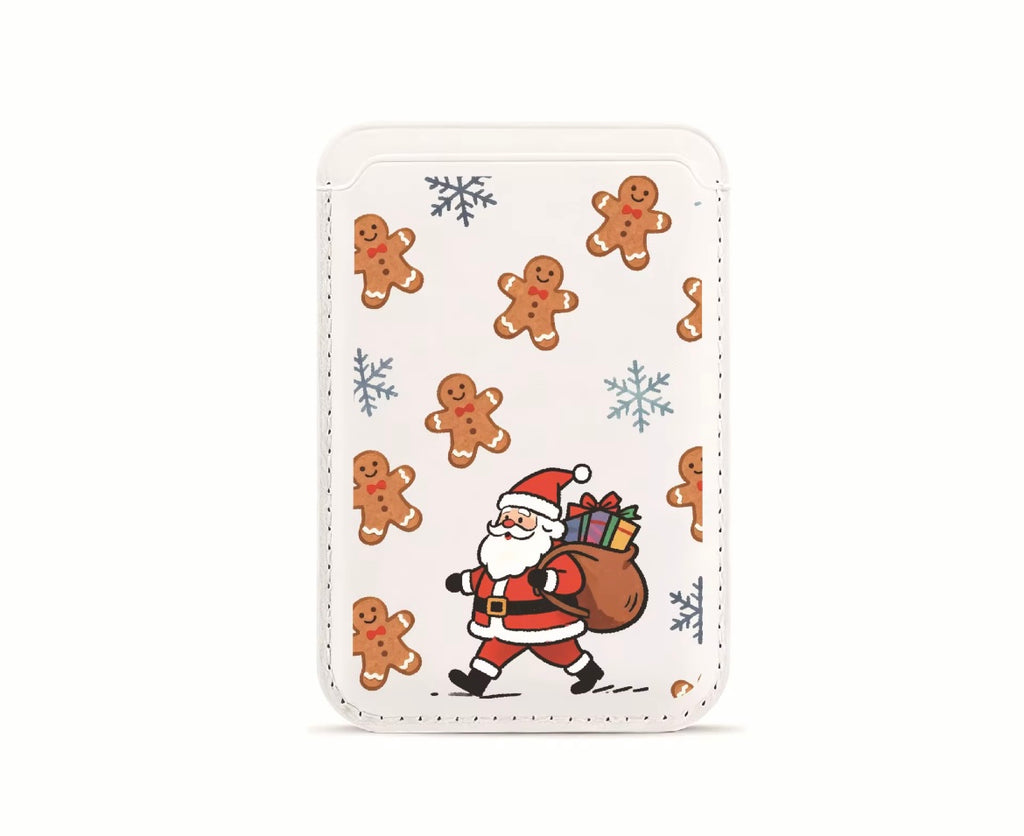 Christmas MagSafe Magnetic Card Wallet Holder – Santa Claus & Gingerbread Design | Slim PU Leather Wallet for iPhone