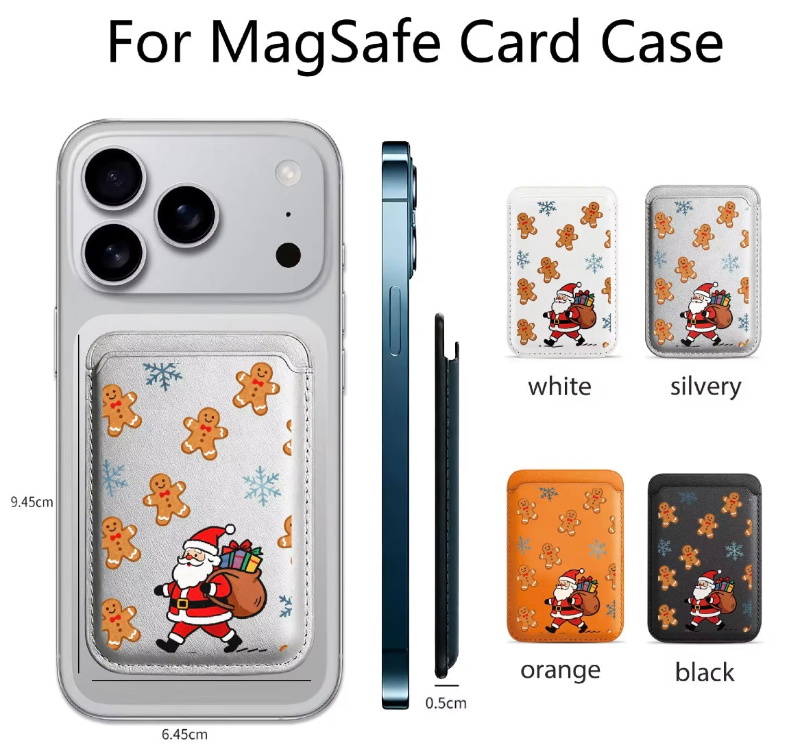 Christmas MagSafe Magnetic Card Wallet Holder – Santa Claus & Gingerbread Design | Slim PU Leather Wallet for iPhone