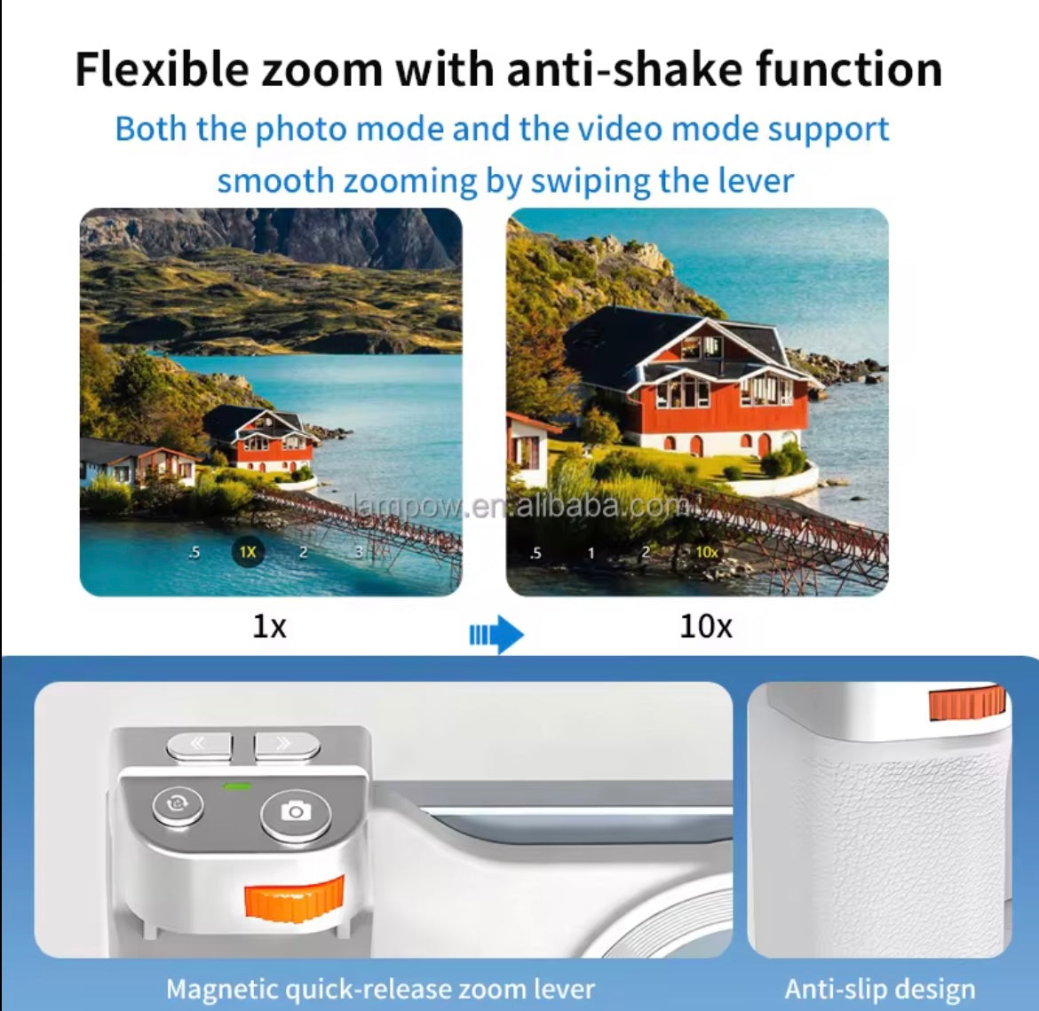 Magnetic Phone Camera Grip with Wireless Remote Shutter for iPhone & Android