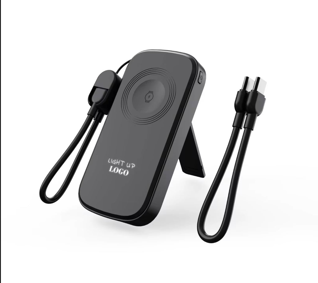 MagSafe Magnetic Wireless Power Bank 5000mAh – 20W PD Fast Charging, Built-in USB-C Cable, Foldable Stand, LED Logo, Portable Mini Power Bank for iPhone & Android