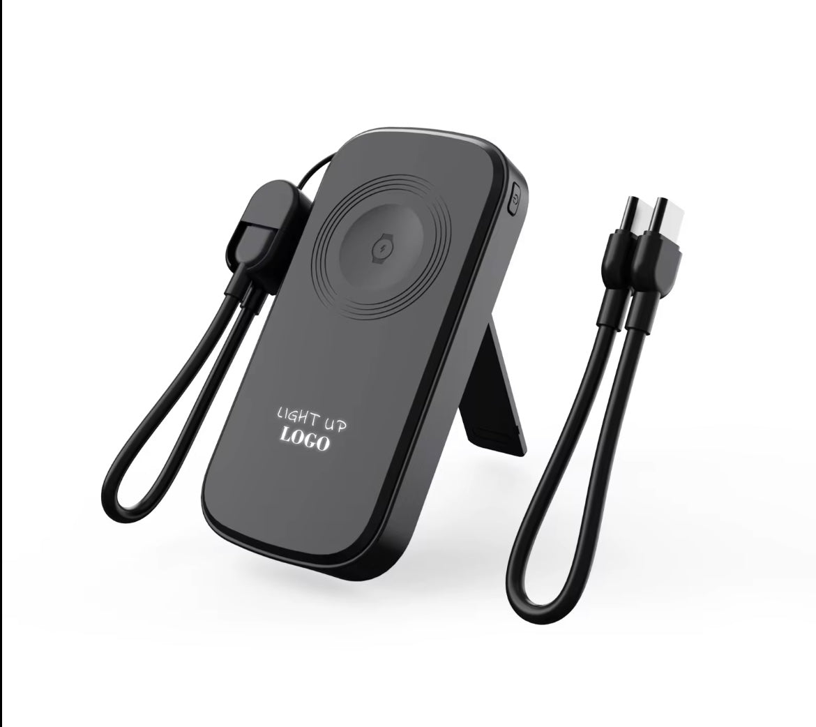 MagSafe Magnetic Wireless Power Bank 5000mAh – 20W PD Fast Charging, Built-in USB-C Cable, Foldable Stand, LED Logo, Portable Mini Power Bank for iPhone & Android